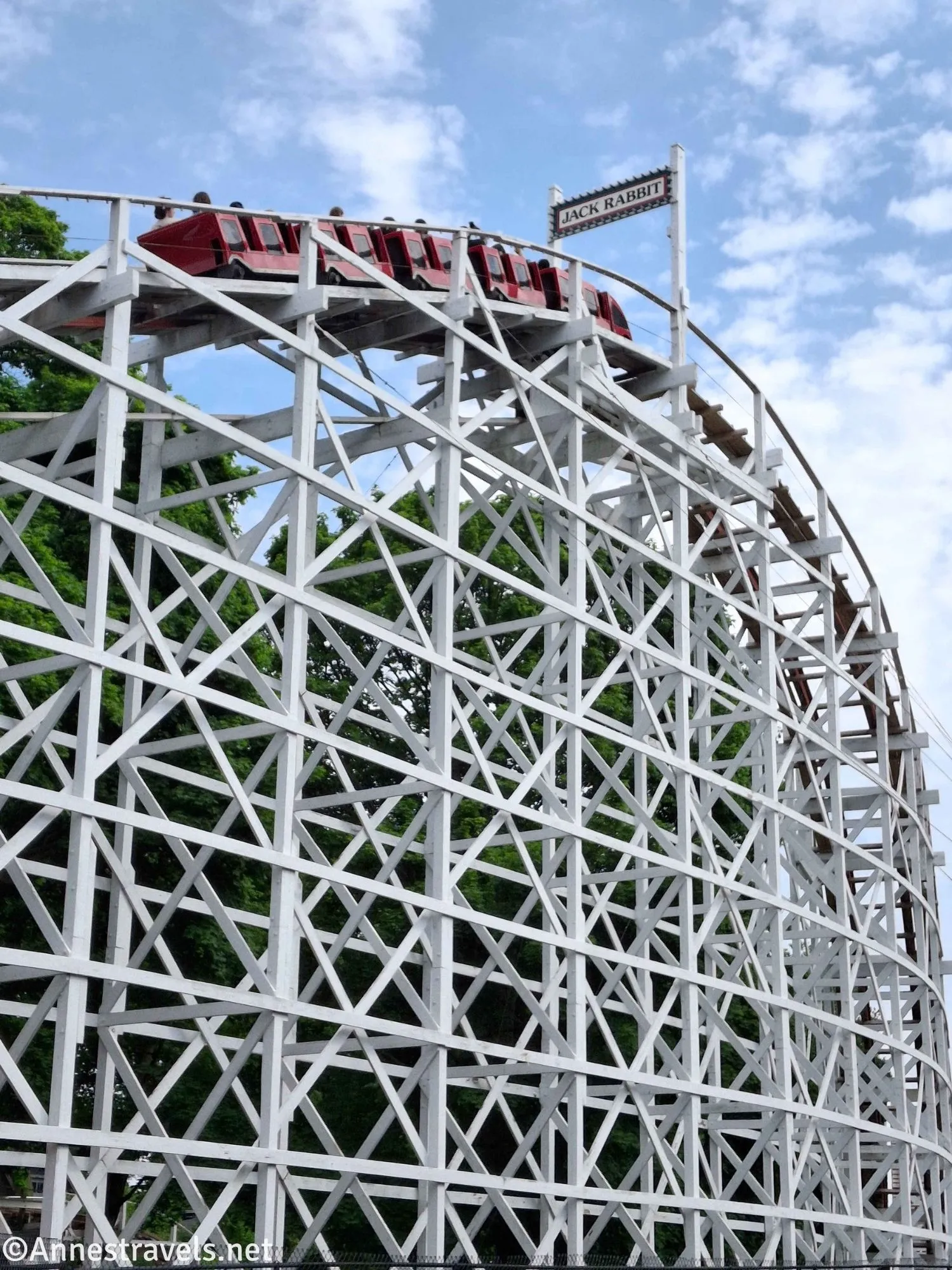 Riding up to the top of the first hill on the Jack Rabbit at SeaBreeze Amusement Park, New York