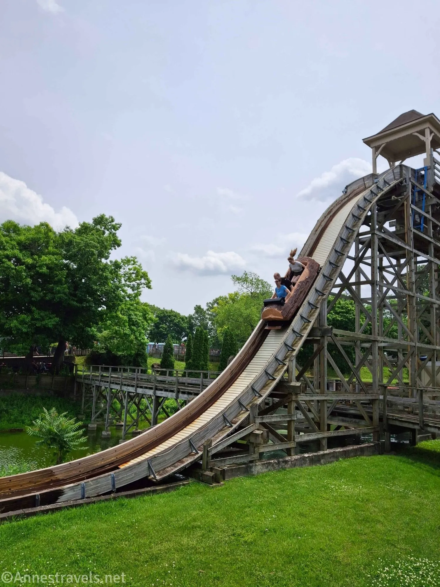 The final drop on the Log Flume at SeaBreeze Amusement Park, New York