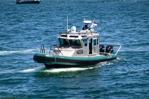 A police boat in Boston Harbor