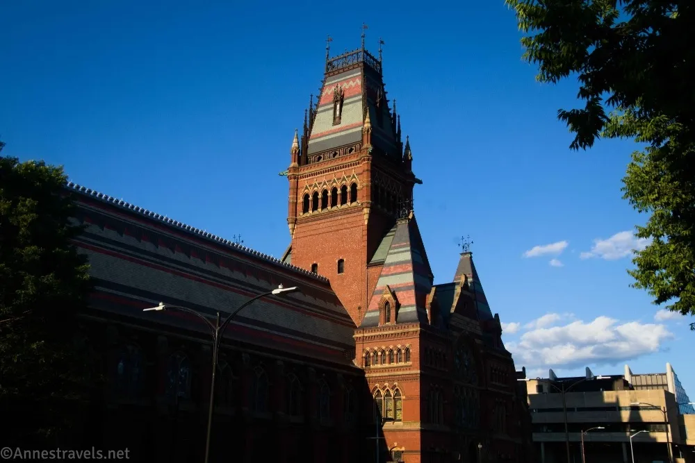 A brick tower rises into a blue sky