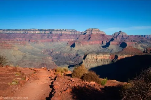 The red trail leads to views of Grand Canyon Cliffs