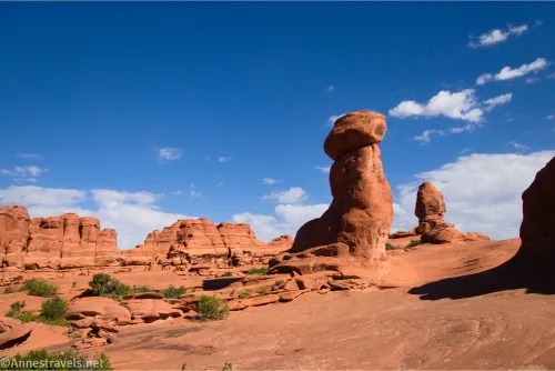 Rock formations rise out of red slickrock