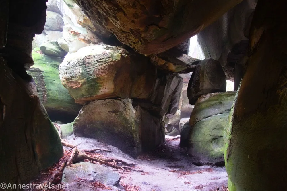 Rocks overhang canyons between other rocks