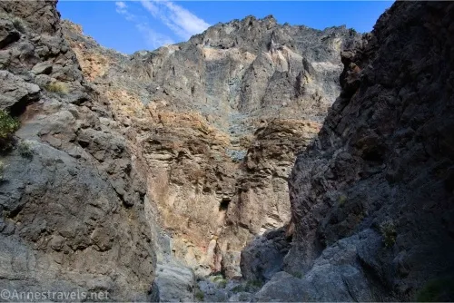 Rocky cliffs and a mountain in a desert canyon 