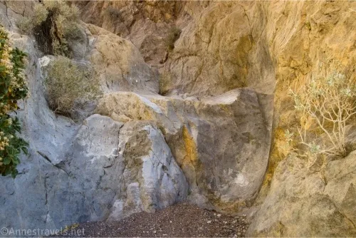 A dry waterfall in a rocky desert canyon 
