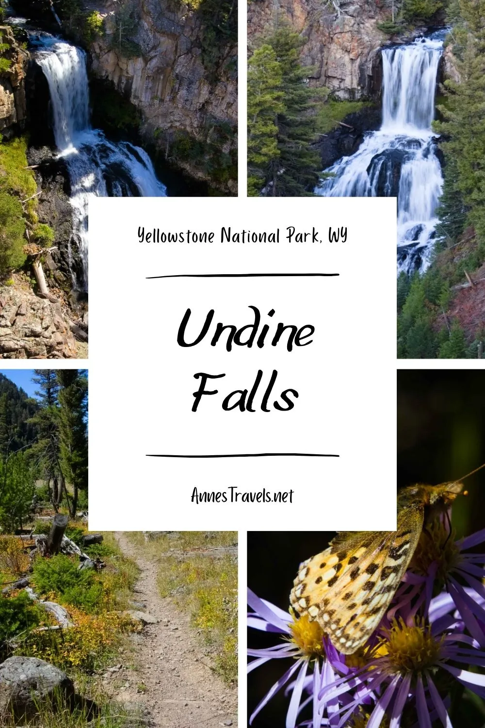 Photo collage of Undine Falls in Yellowstone National Park, Wyoming