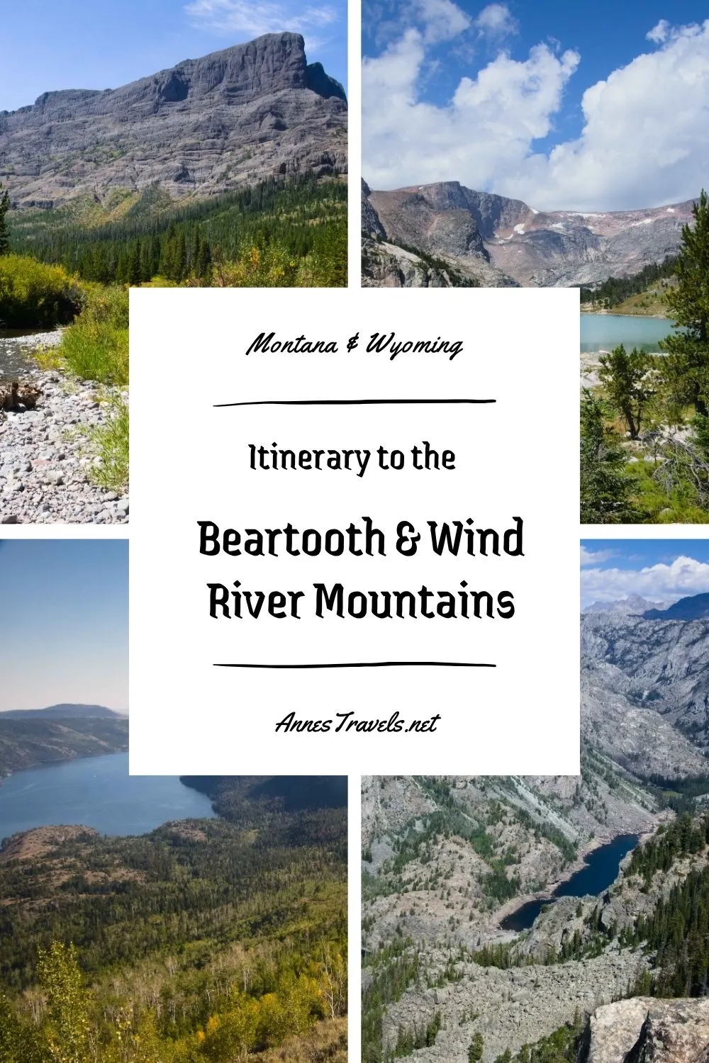 Photo collage of mountain views in the Wind River and Beartooth Mountains in Wyoming and Montana