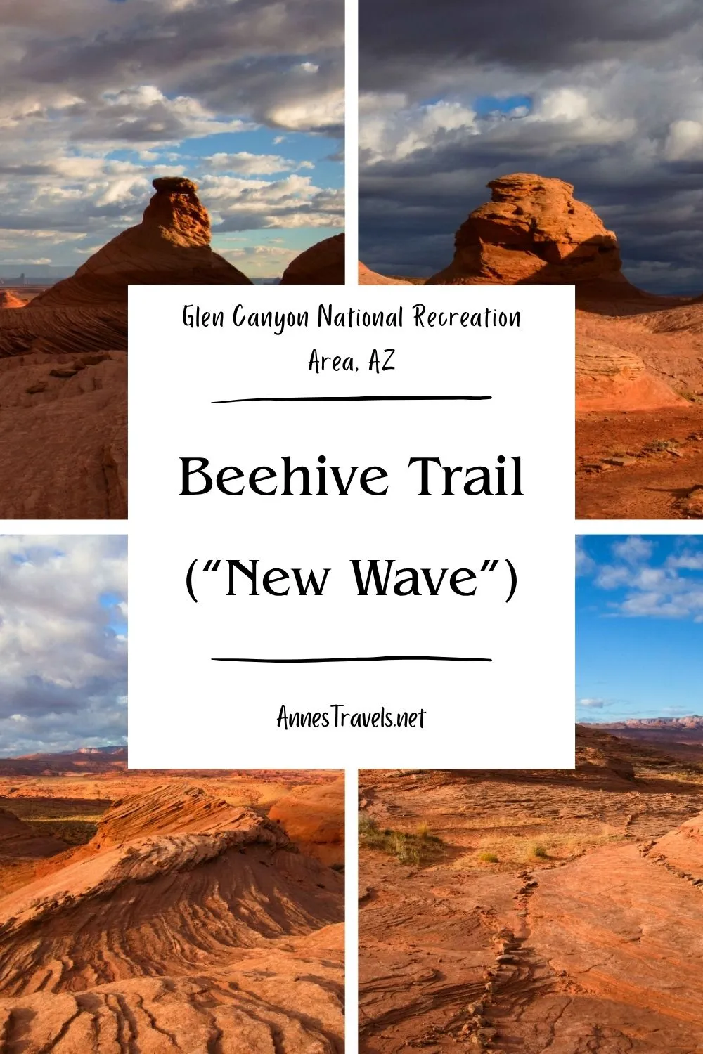 Photo collage with views around the Beehive Trail and New Wave in Glen Canyon National Recreation Area, Arizona
