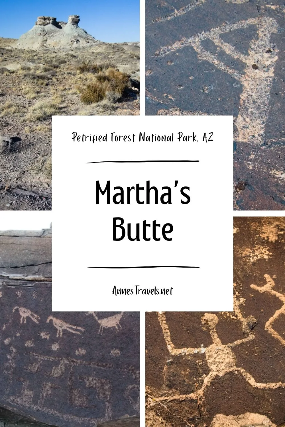 Photo collage of the area around Martha's Butte in Petrified Forest National Park, Arizona