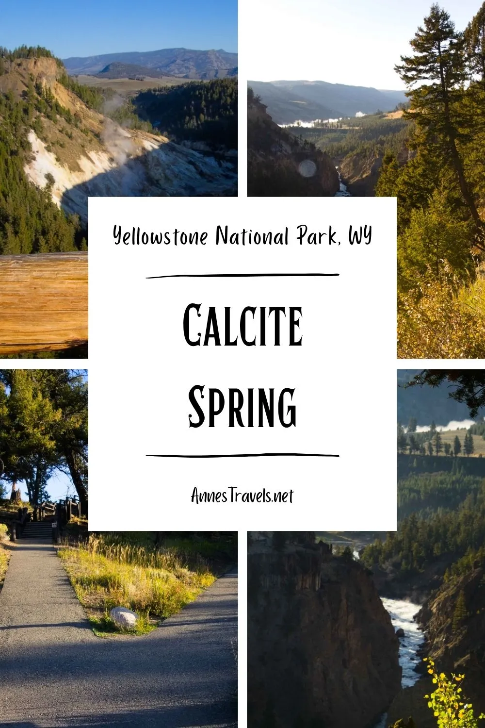 Photo collage of the views around the Calcite Springs Overlook in Yellowstone National Park, Wyoming