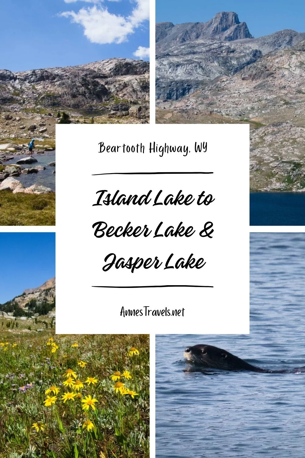 Photo collage of the views along the Island Lake Trail to Jasper Lake along the Beartooth Highway, Wyoming