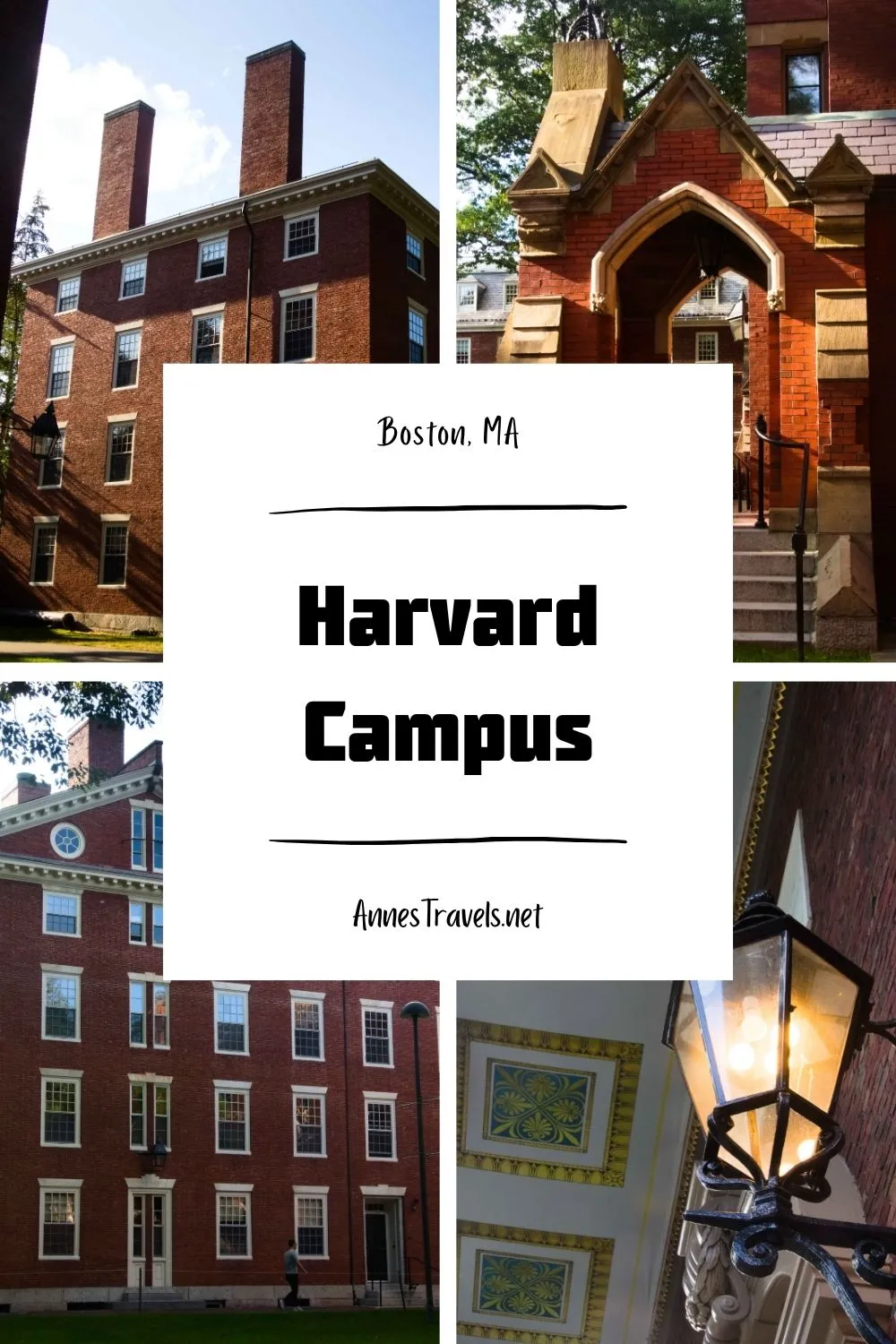 Photo collage with pictures from the Harvard campus in Boston, Massachusetts