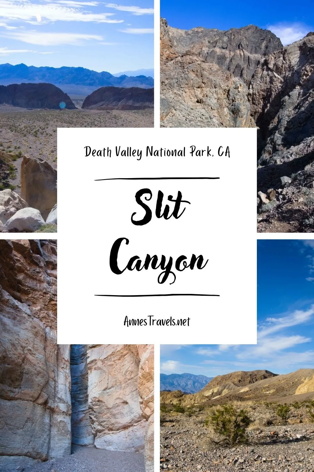 Photo collage of views near and in Slit Canyon in Death Valley National Park, California