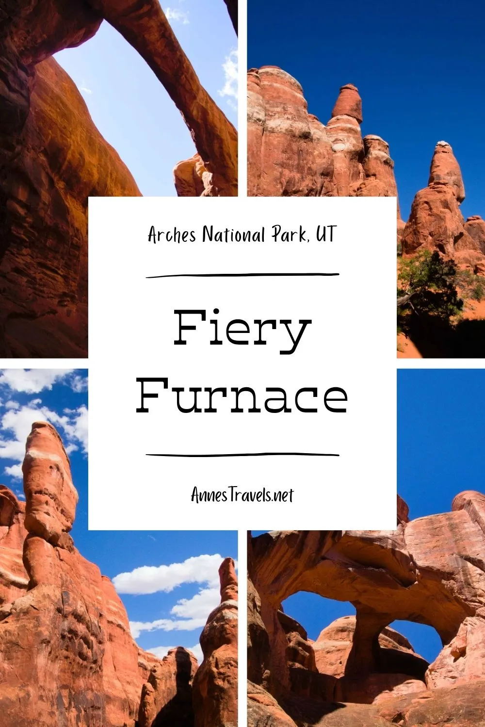 Photo collage of arches and rock formations within the Fiery Furnace with a self-guided permit in Arches National Park, Utah 