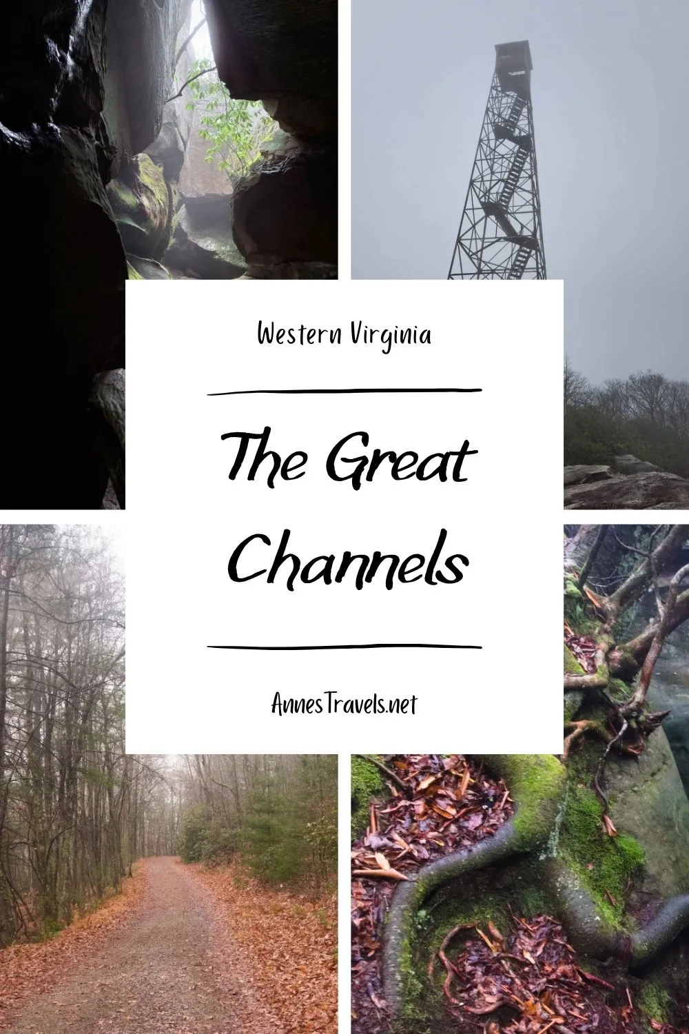 Photo collage of images around the Great Channels in western Virginia