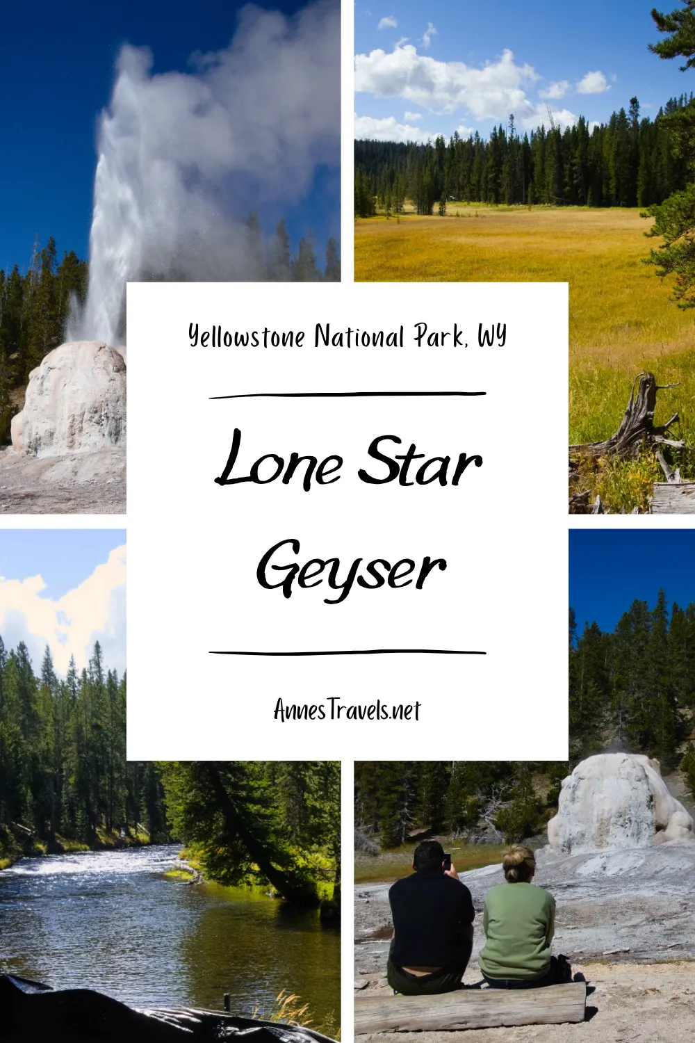 Photo collage of images around the Lone Star Geyser in Yellowstone National Park, Wyoming