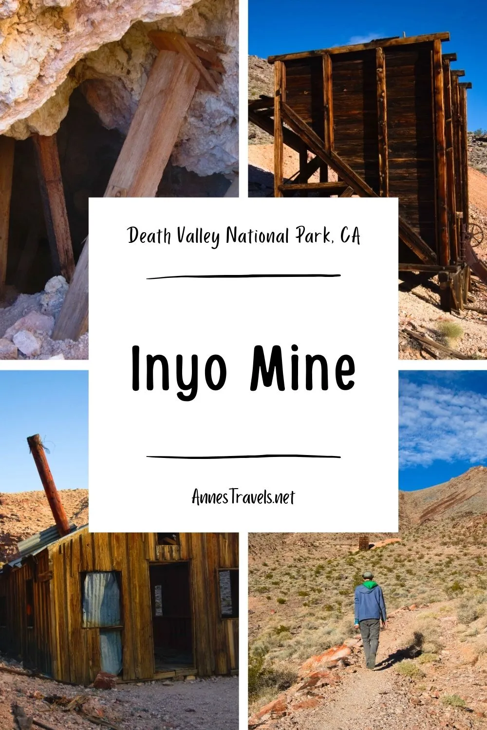 Photo collage of images around the Inyo Mine in Echo Canyon, Death Valley National Park, California