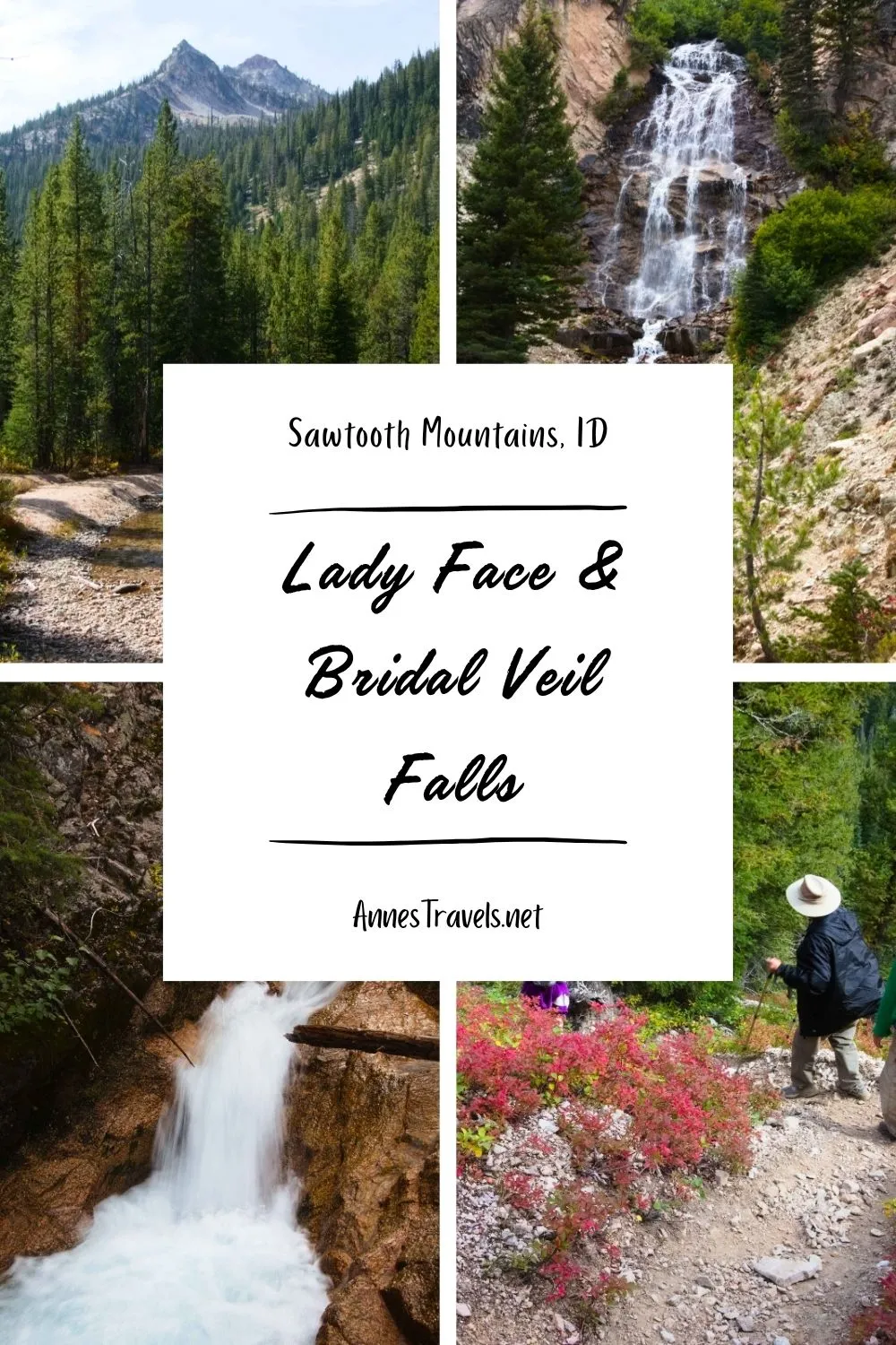 Photo collage of Lady Face Falls and Bridal Veil Falls in the Sawtooth Mountains of Idaho
