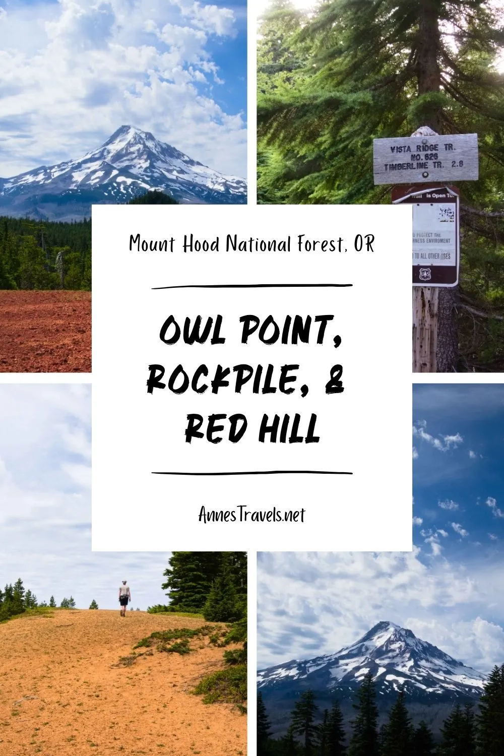 Photo collage of images from Owl Point, the Rockpile, and Red Hill in Mount Hood National Forest, Oregon