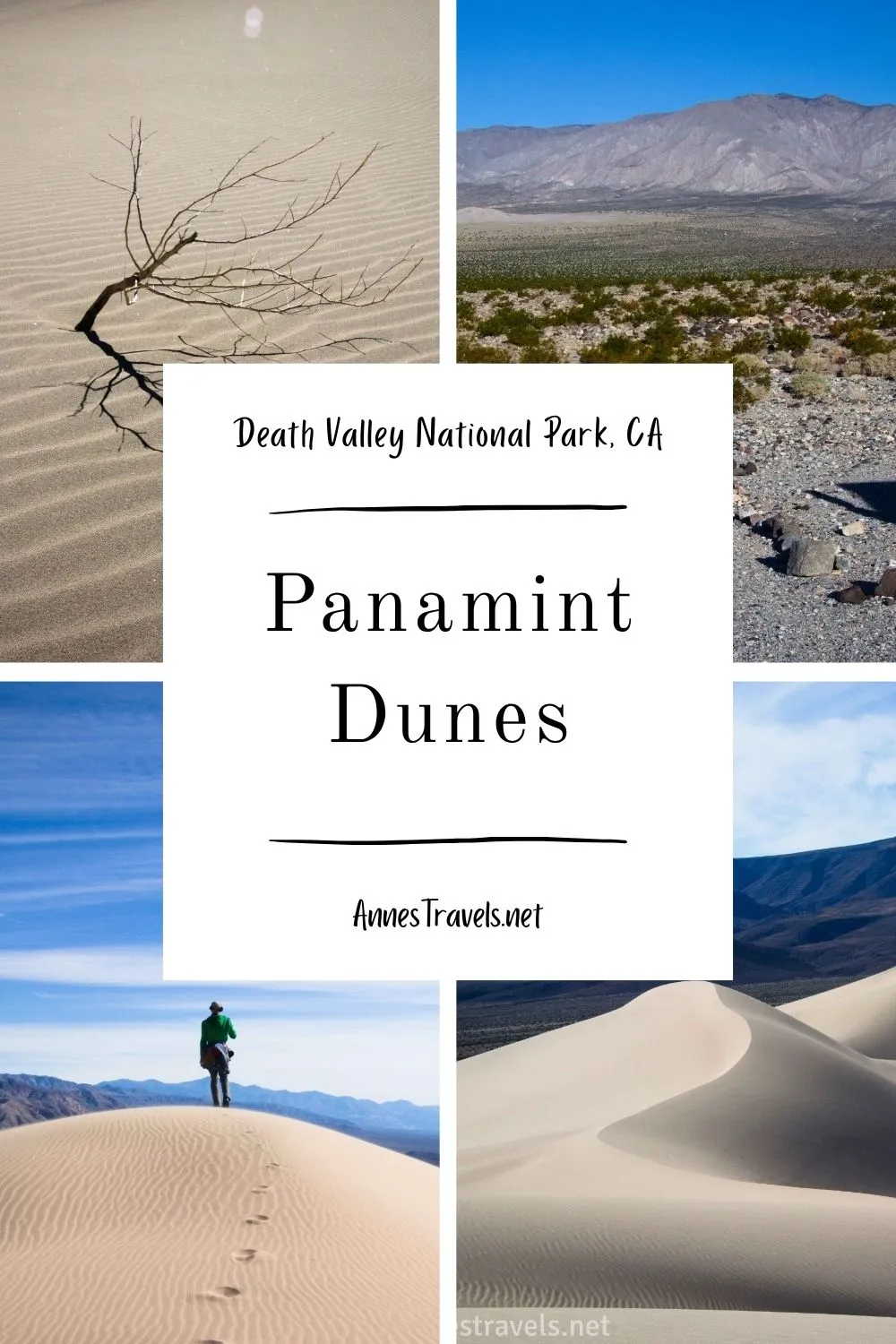 Photo collage with images from the hike to Panamint Dunes in Death Valley National Park, California