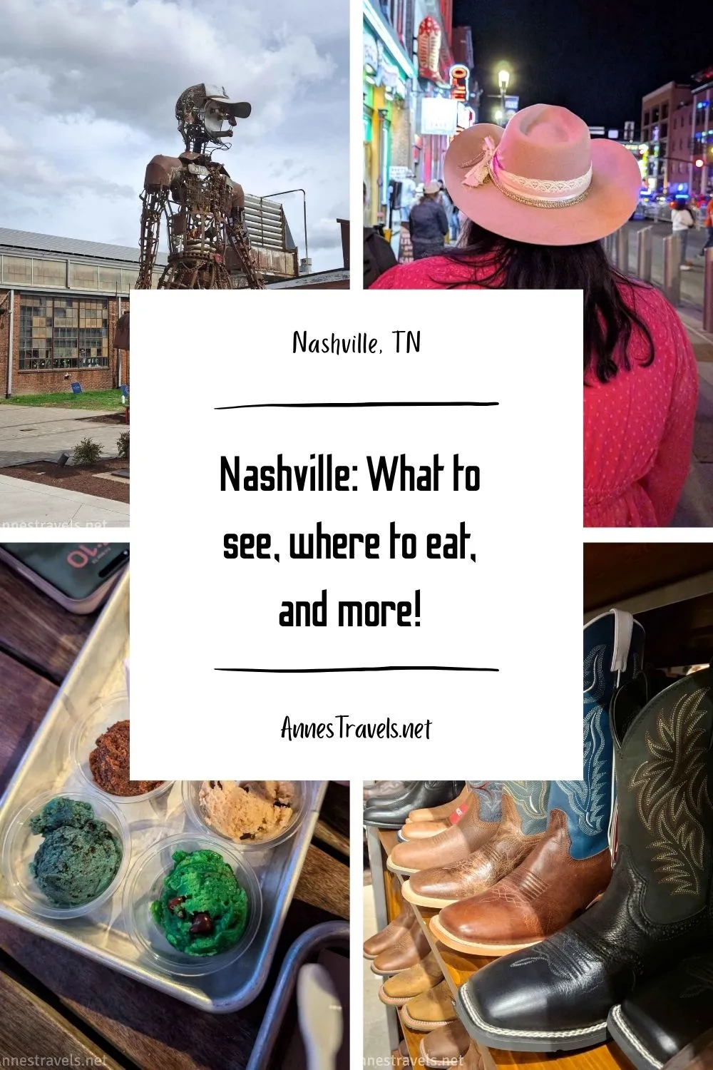Photo collage of things to do and eat in Nashville, Tennessee
