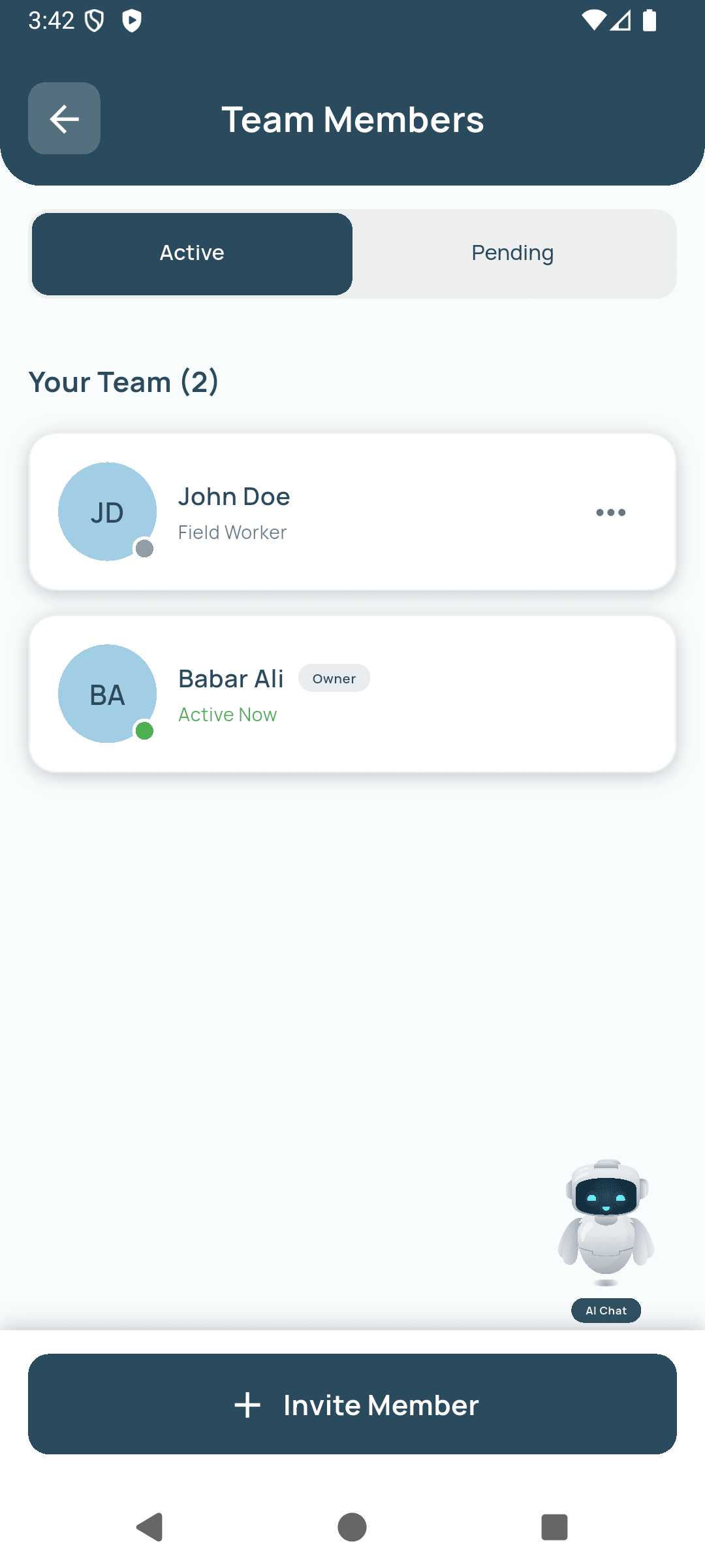 App Team member Section