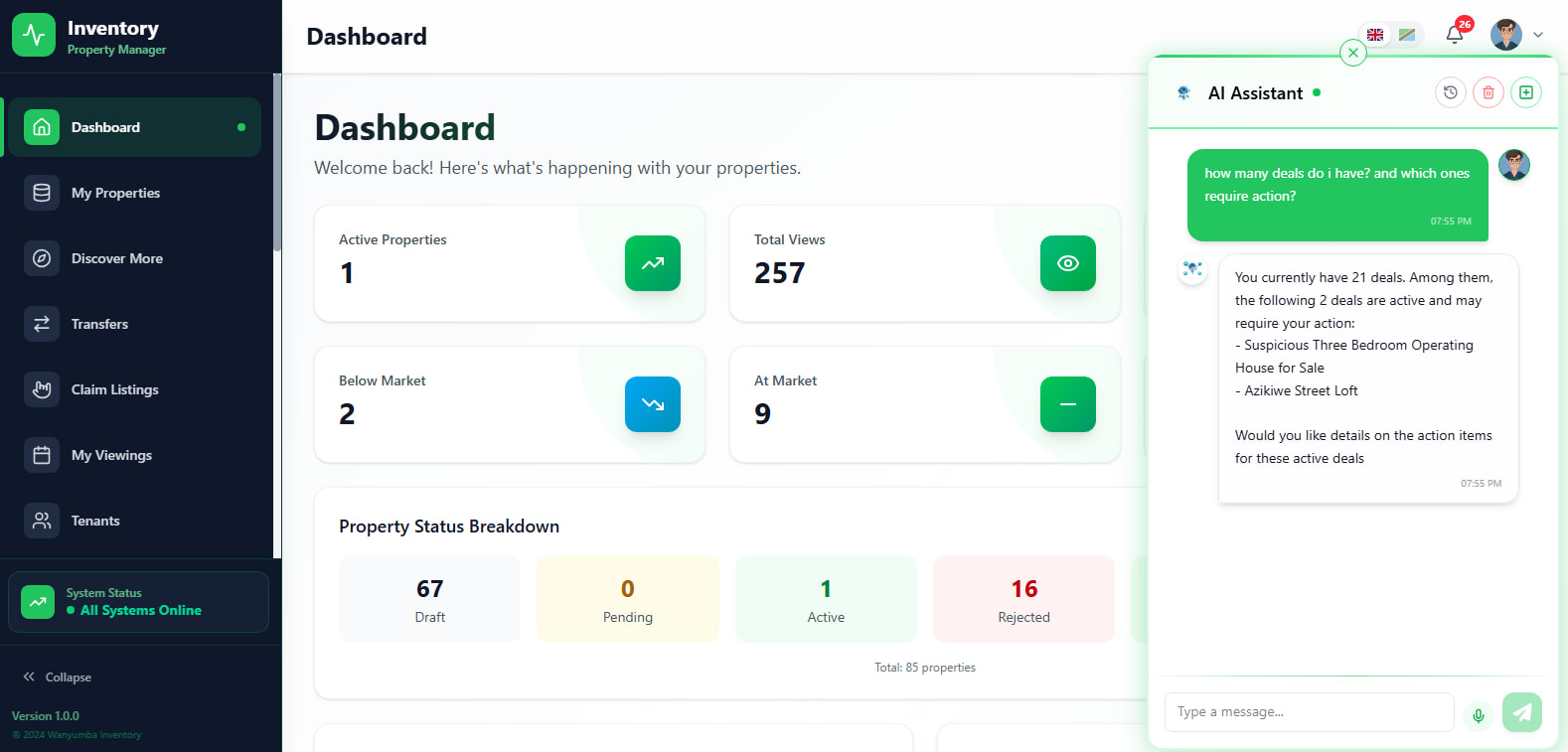 Web dashboard screenshot