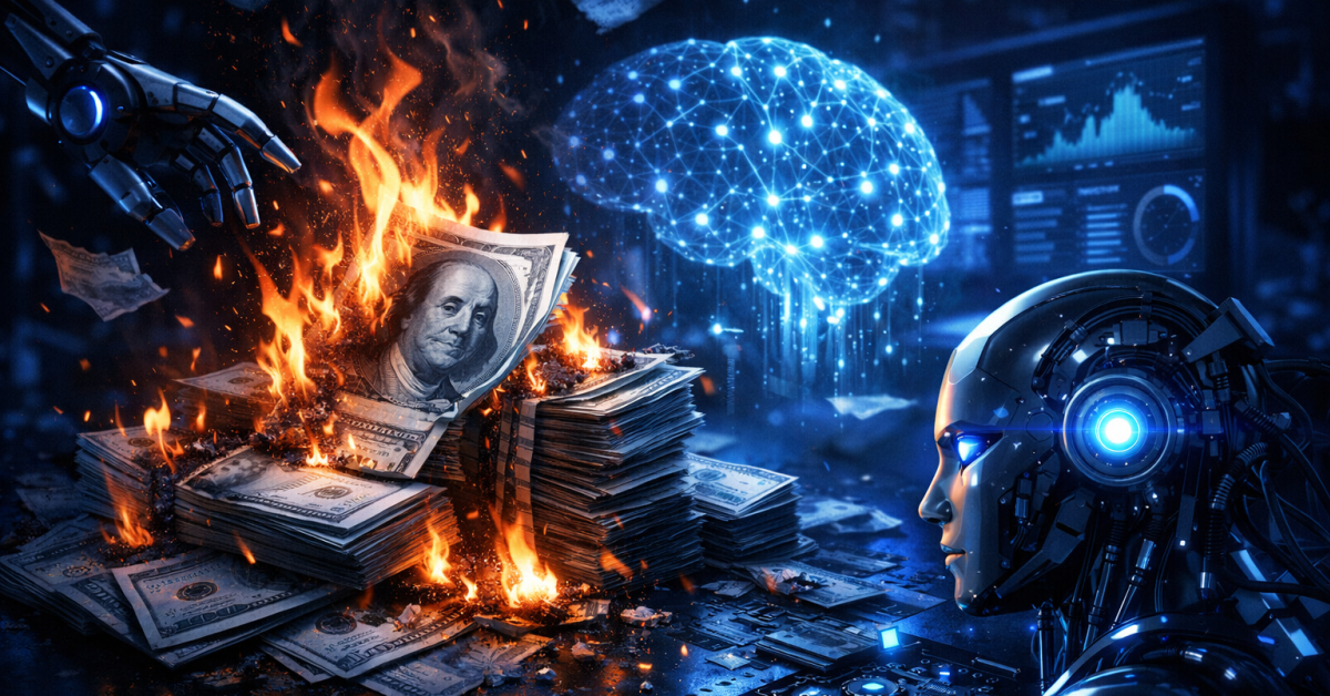 burning money ai tools illustration