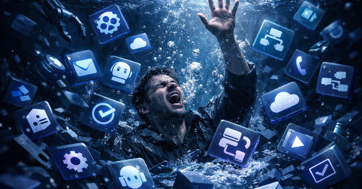 person drowning in automation apps