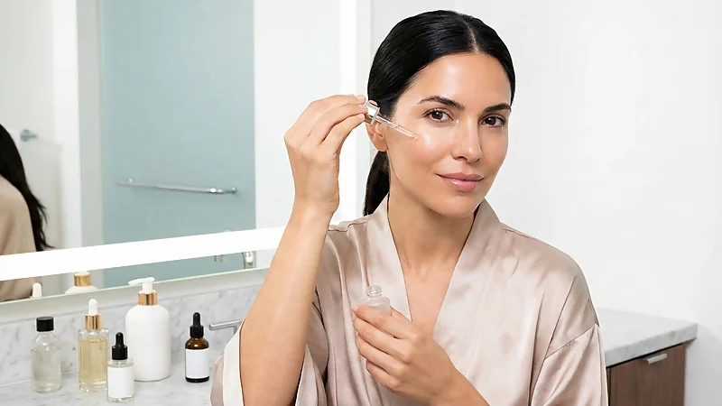 Mujer aplicando serum facial