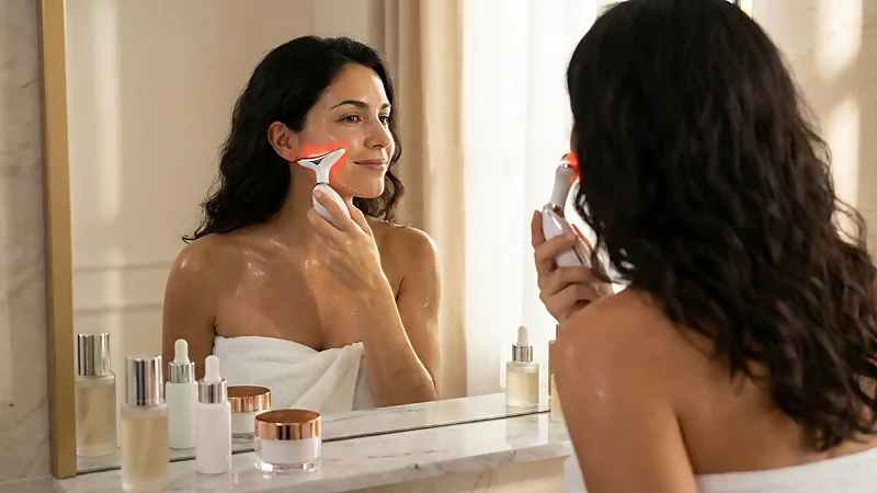 Masajeador Facial LED en uso