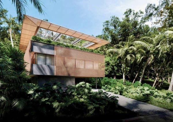 Projeto arquitetônico contemporâneo em área verde