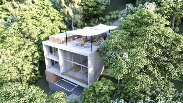 Arquitetura moderna em níveis com vista privilegiada