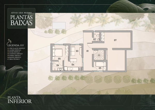 Planta inferior com suítes e dependências
