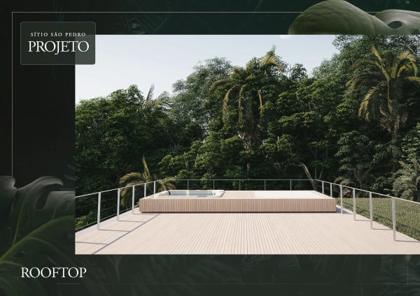 Rooftop com deck e vista para vegetação