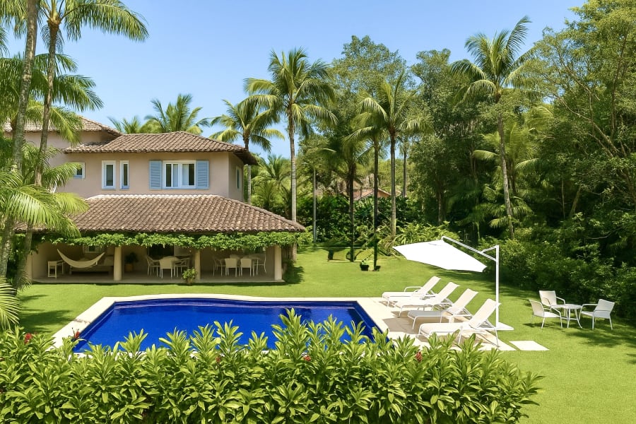 Casa em Estilo Farmhouse Contemporâneo à Venda no Condomínio Iporanga – Conforto, Natureza e Exclusividade no Guarujá