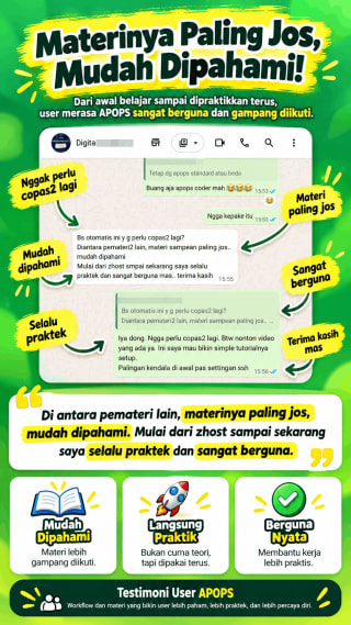Dokumentasi visual testimoni pengguna APOPS tentang materi yang mudah dipahami