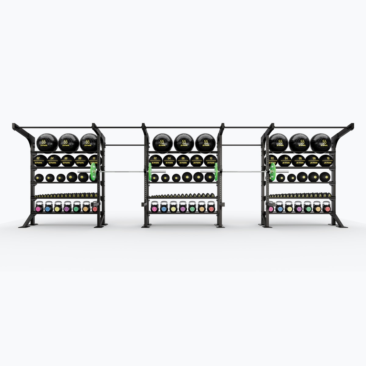 Khung Gánh Tạ, Power Racks & Giàn Rigs (Rigs & Racks) | ZIVA® 21 Giàn Khung Tập Đa Năng Cố Định Sàn ZIVA XP (3 Khoang Lưu Trữ Functional + 2 Trạm Gánh Tạ Squat)