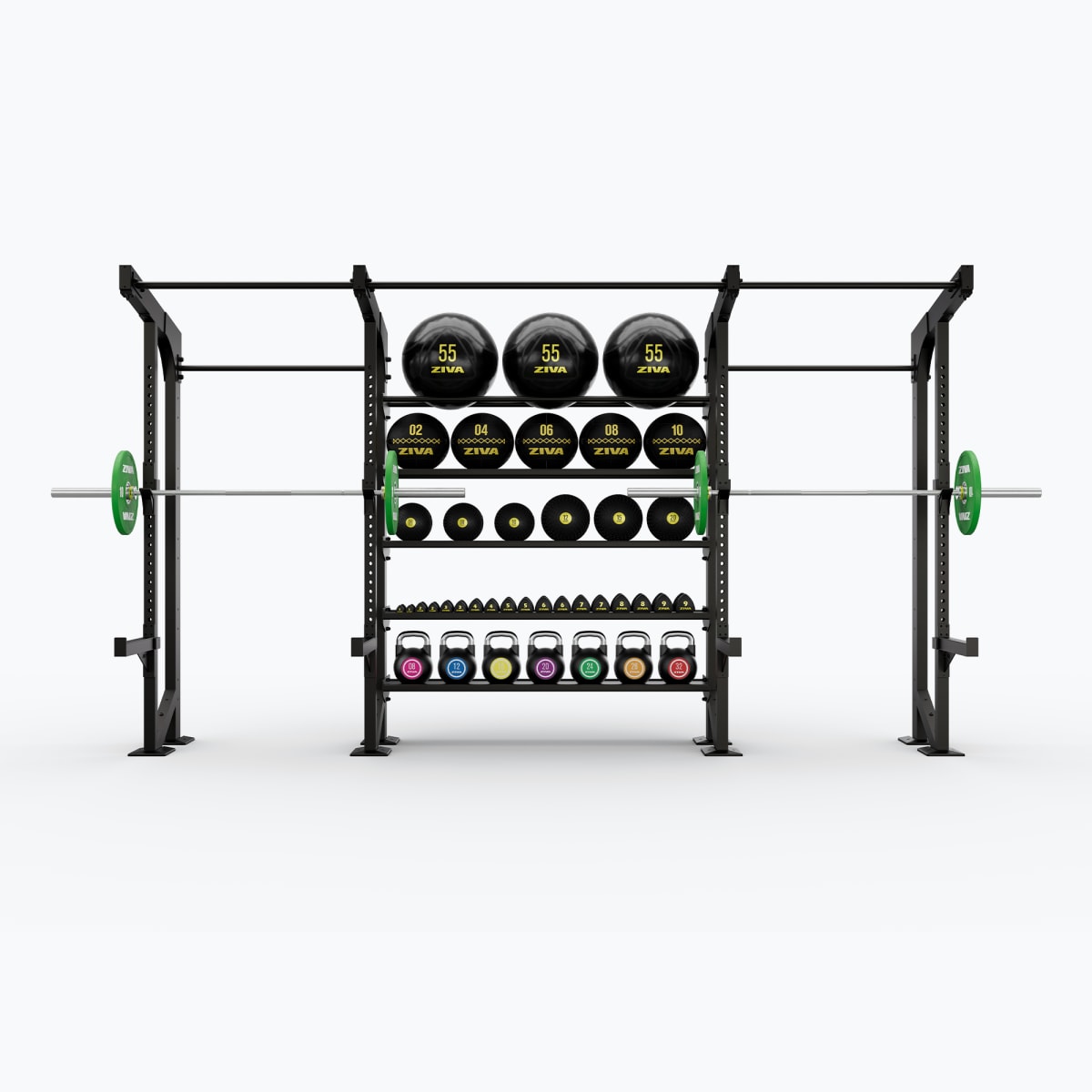 Khung Gánh Tạ, Power Racks & Giàn Rigs (Rigs & Racks) | ZIVA® 54 Giàn Khung Tập Đa Năng Cố Định Sàn ZIVA XP2 (1 Khoang Lưu Trữ Functional + 2 Trạm Gánh Tạ Squat)