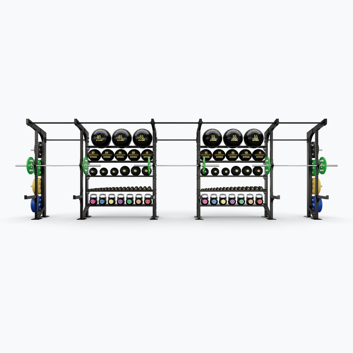 Khung Gánh Tạ, Power Racks & Giàn Rigs (Rigs & Racks) | ZIVA® 52 Giàn Khung Tập Đa Năng Cố Định Sàn ZIVA XP2 (2 Khoang Lưu Trữ Functional + 3 Trạm Gánh Tạ Squat)