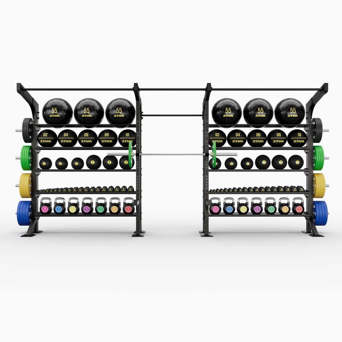 Khung Gánh Tạ, Power Racks & Giàn Rigs (Rigs & Racks) | ZIVA® 53 Giàn Khung Tập Đa Năng Cố Định Sàn ZIVA XP2 (2 Khoang Lưu Trữ Functional + 1 Trạm Gánh Tạ Squat)