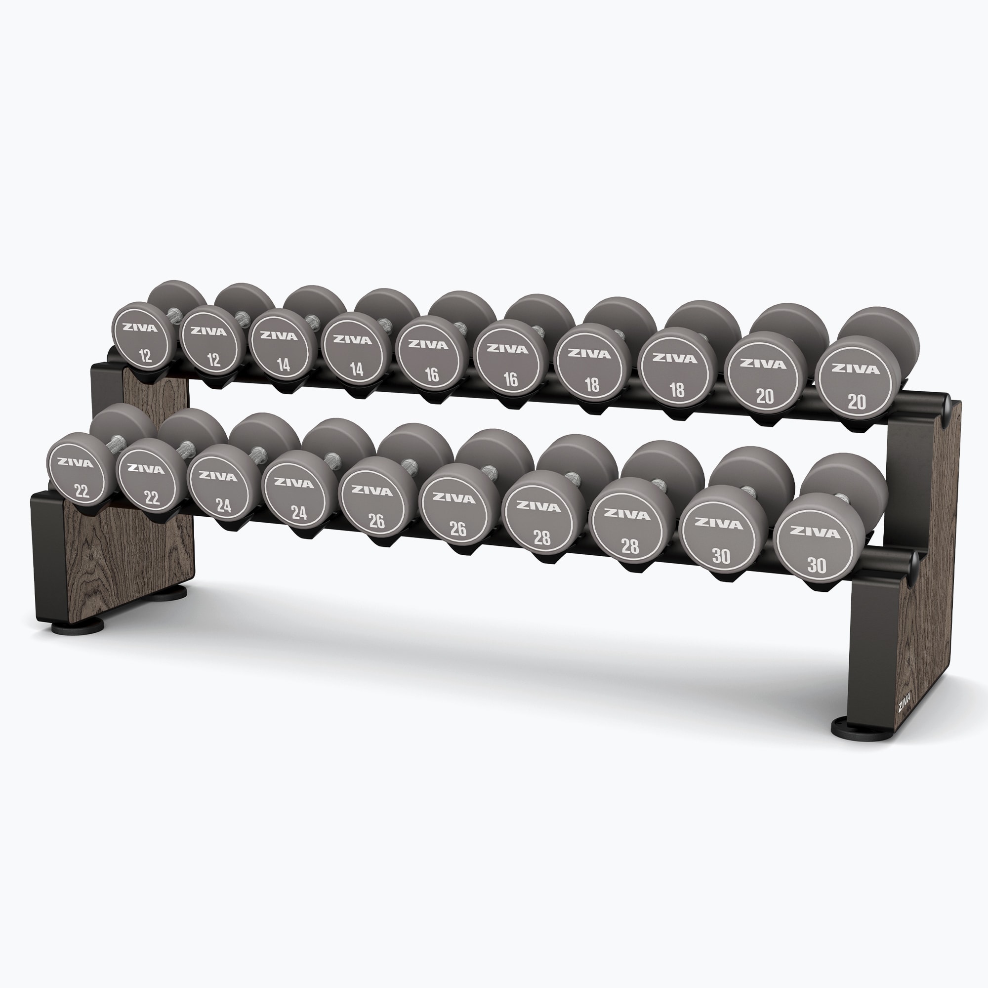 LUMINA URETHANE DUMBBELL SET + LUMINA LARGE HORIZONTAL DUMBBELL RACK