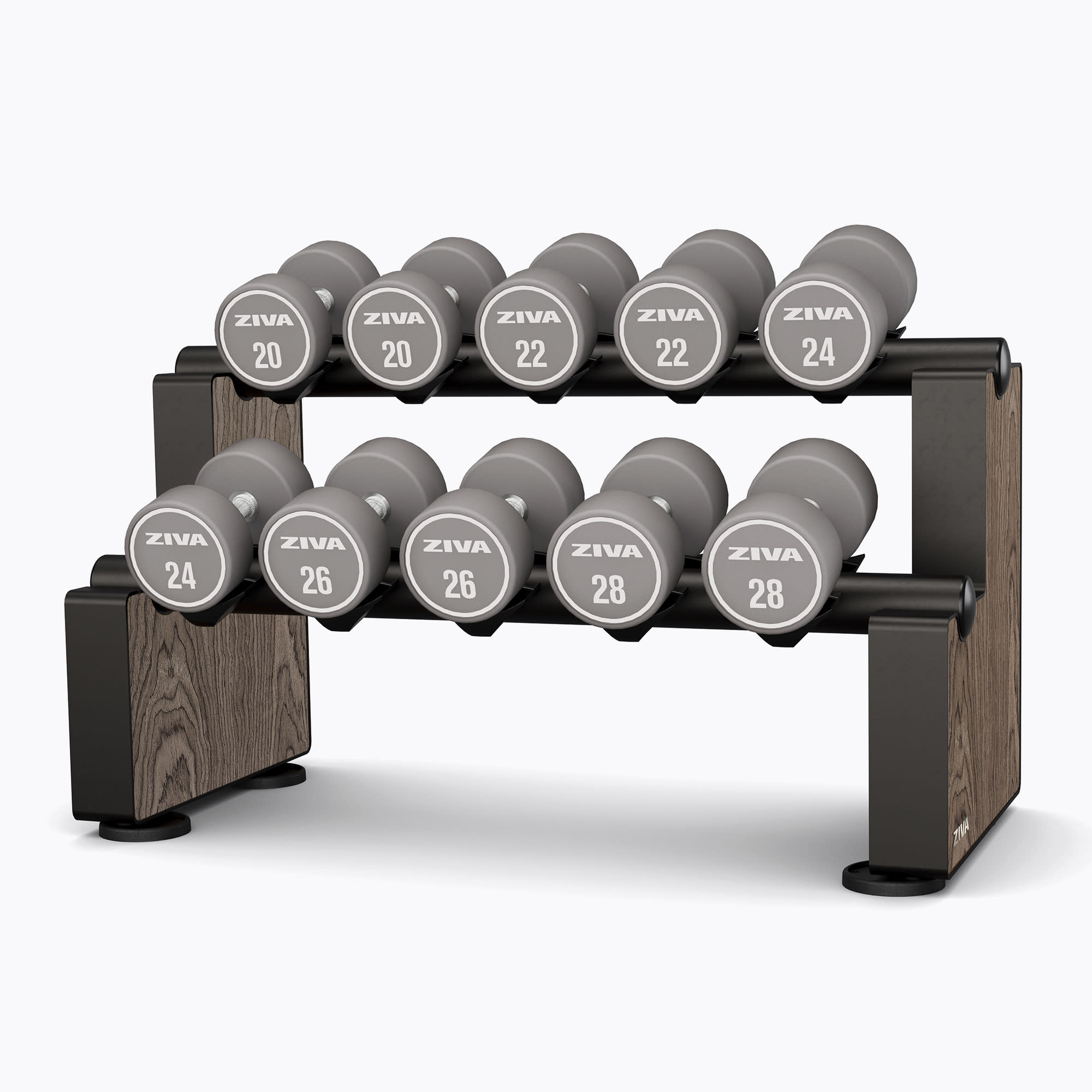 LUMINA URETHANE DUMBBELL SETS + LUMINA COMPACT HORIZONTAL DUMBBELL RACK