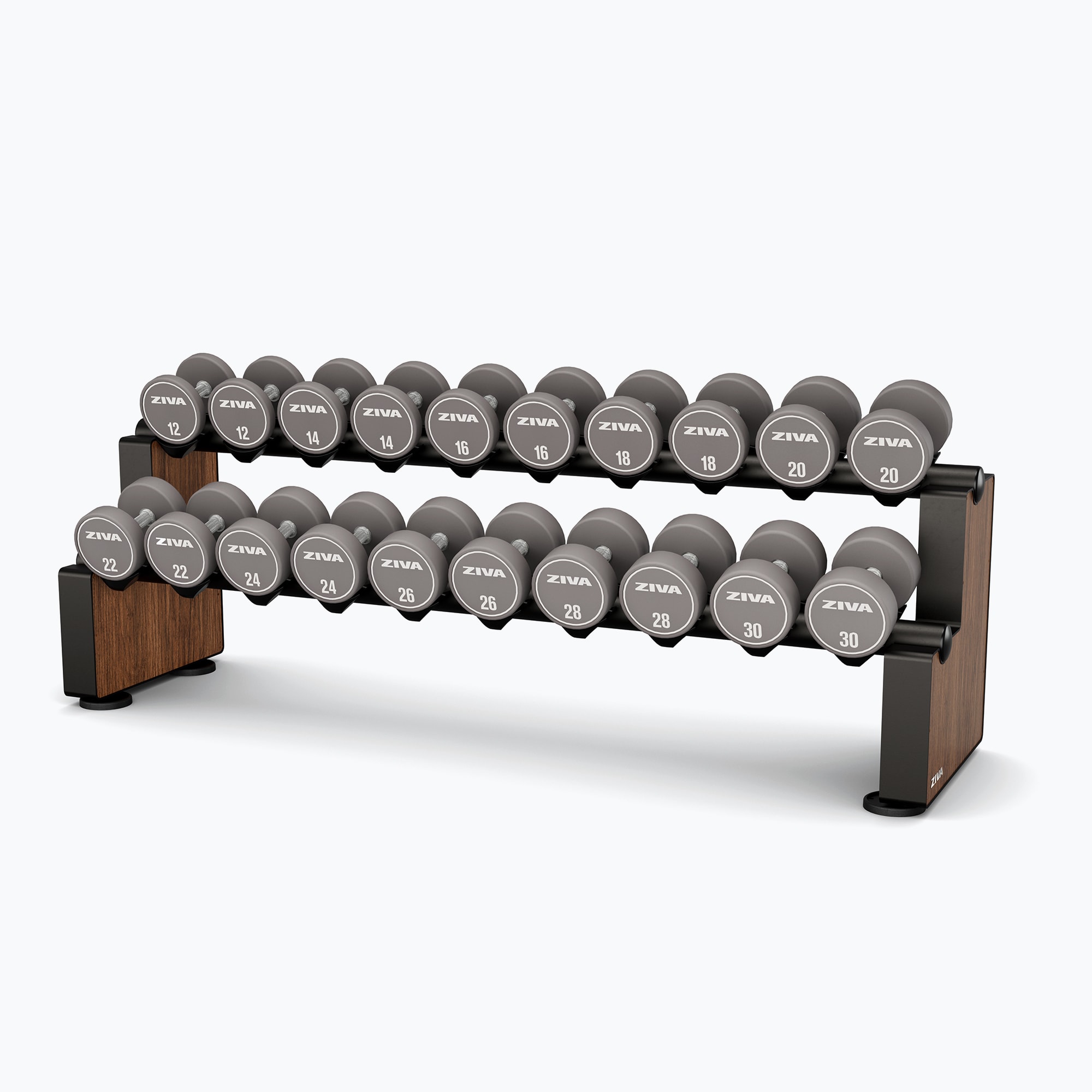 LUMINA URETHANE DUMBBELL SET + LUMINA LARGE HORIZONTAL DUMBBELL RACK