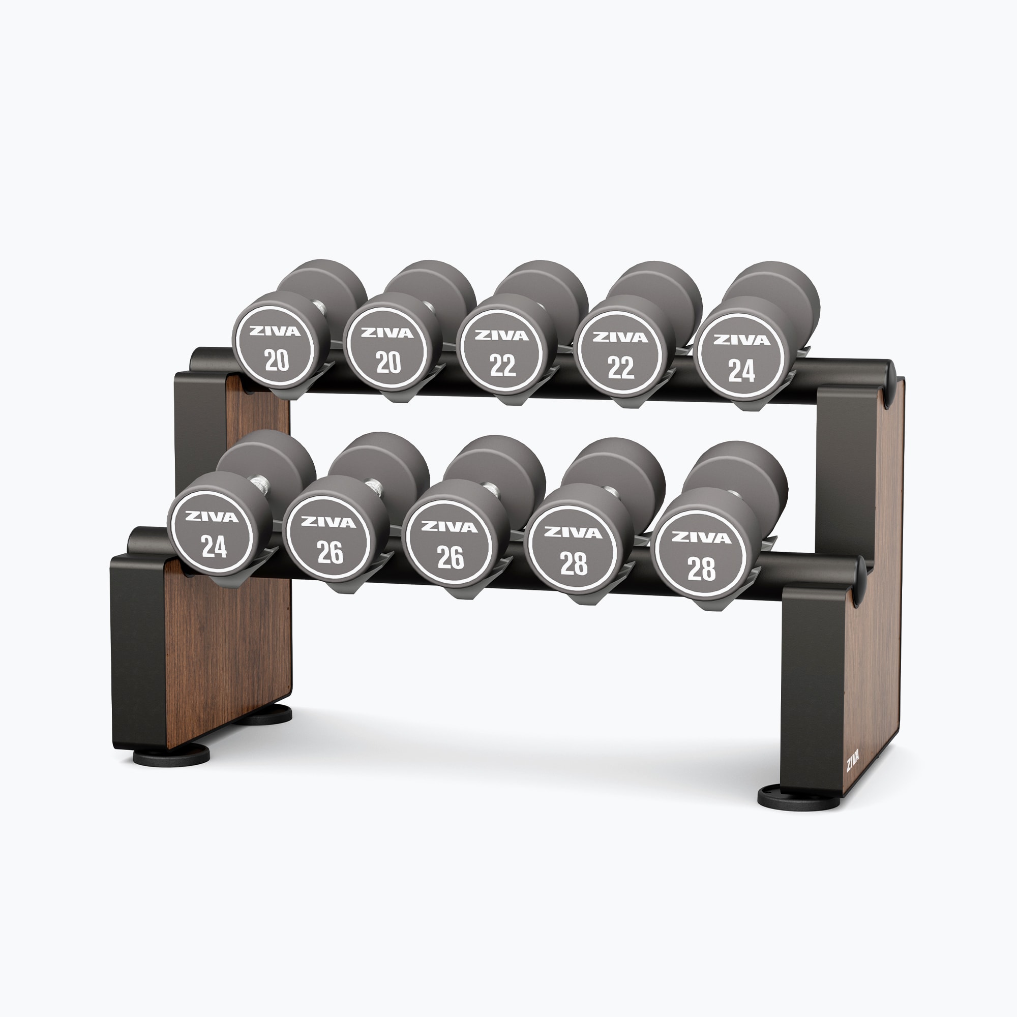 LUMINA URETHANE DUMBBELL SET + LUMINA COMPACT HORIZONTAL DUMBBELL RACK