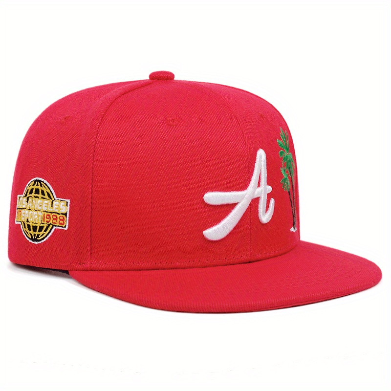 ADJUSTABLE Red Men's Flat Top Baseball Snapback Cap with Atlanta Logo - Hip Hop Style