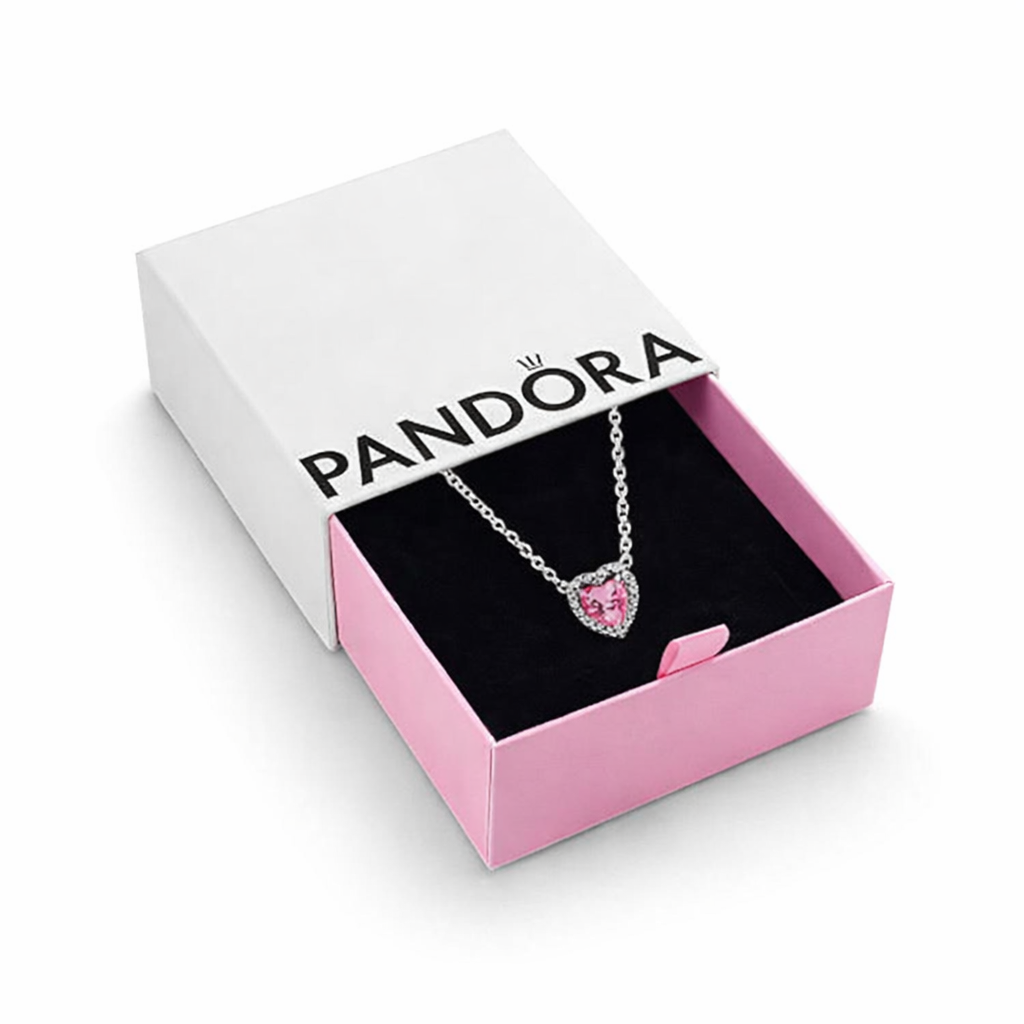 Pandora Necklace - Pink Elevated Heart Necklace in sterling silver.