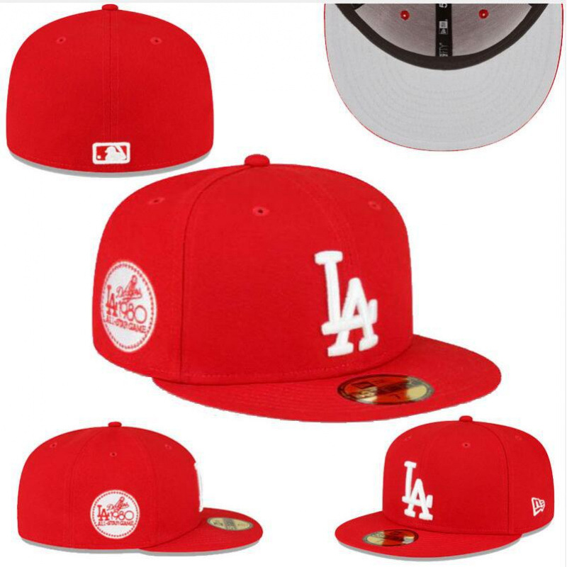 Red LA Flat-Brim Fitted Baseball Cap