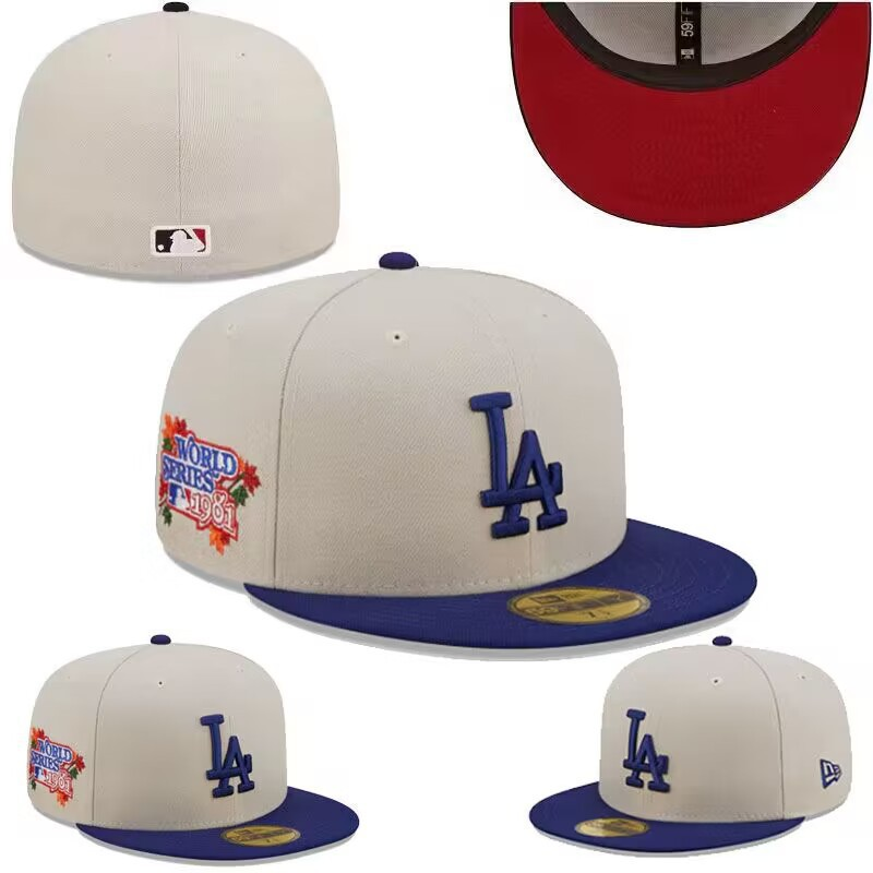 Men's New Era Los Angeles Dodgers Cooperstown Collection 1981 World Series 59FIFTY fitted hat in white and royal blue.