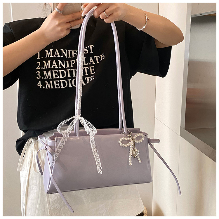 Osi Long Strap Pearl Bow Handbag - Purple